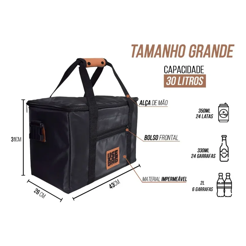 Bolsa Termica 30l Big Cooler Bag Use Bag Preta