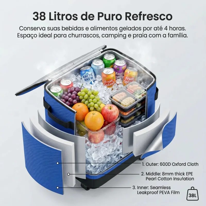 Bolsa Termica Com Rodinhas Cooler 38l Impermeavel Joyfox