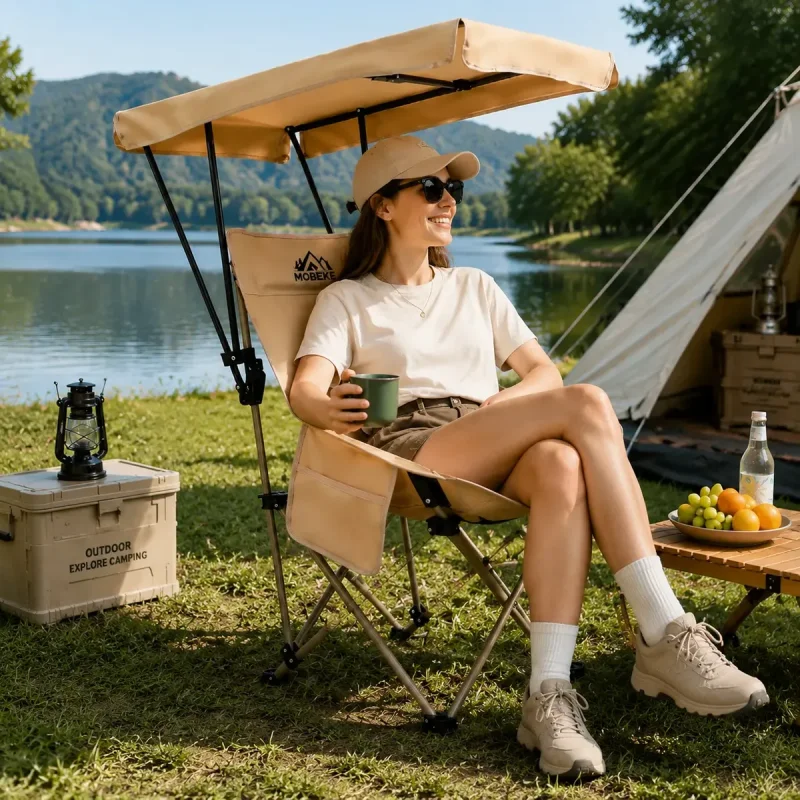Cadeira De Camping Com Guarda Sol Integrado Aco