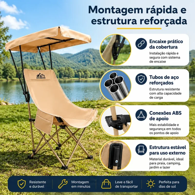 Cadeira De Camping Com Guarda Sol Integrado Aco