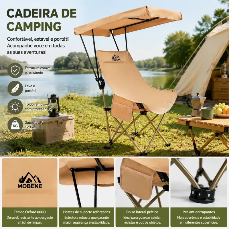 Cadeira De Camping Com Guarda Sol Integrado Aco