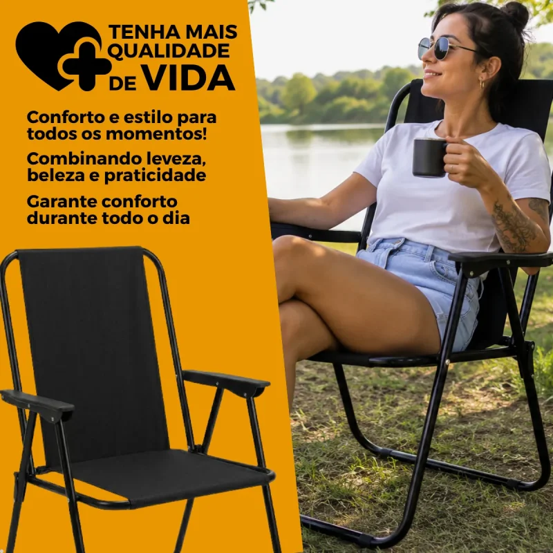 Cadeira De Praia Camping Dobravel Alta 110kg Aco