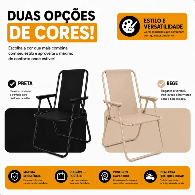 Cadeira De Praia Camping Dobravel Alta 110kg Aco