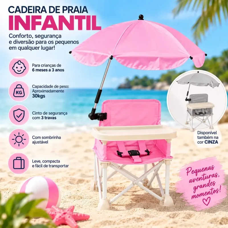 Cadeira De Praia Infantil Com Guarda Sol E Bandeja Vymo