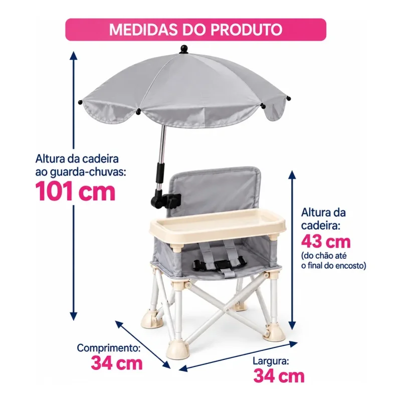 Cadeira De Praia Infantil Com Guarda Sol E Bandeja Vymo