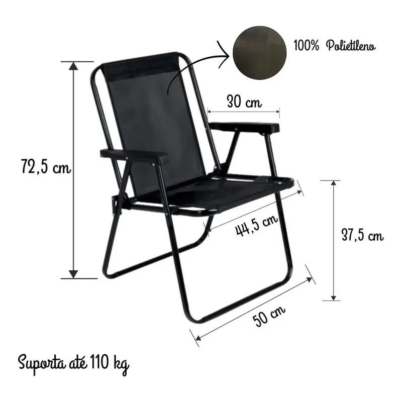 Cadeira De Praia Mor Dobravel Alta Aco 110 Kg