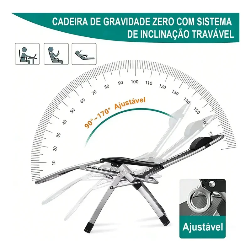Cadeira De Praia Reclinavel Zero Gravity Maxhouse 150kg