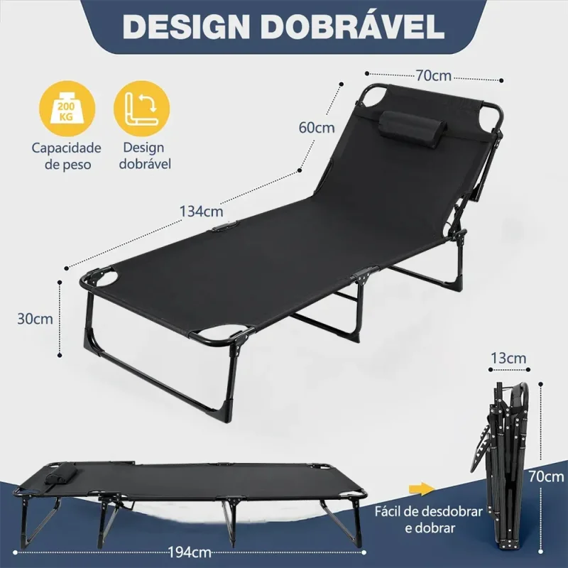 Cadeira Dobravel Joyfox Com Colchao 200kg 4 Posicoes