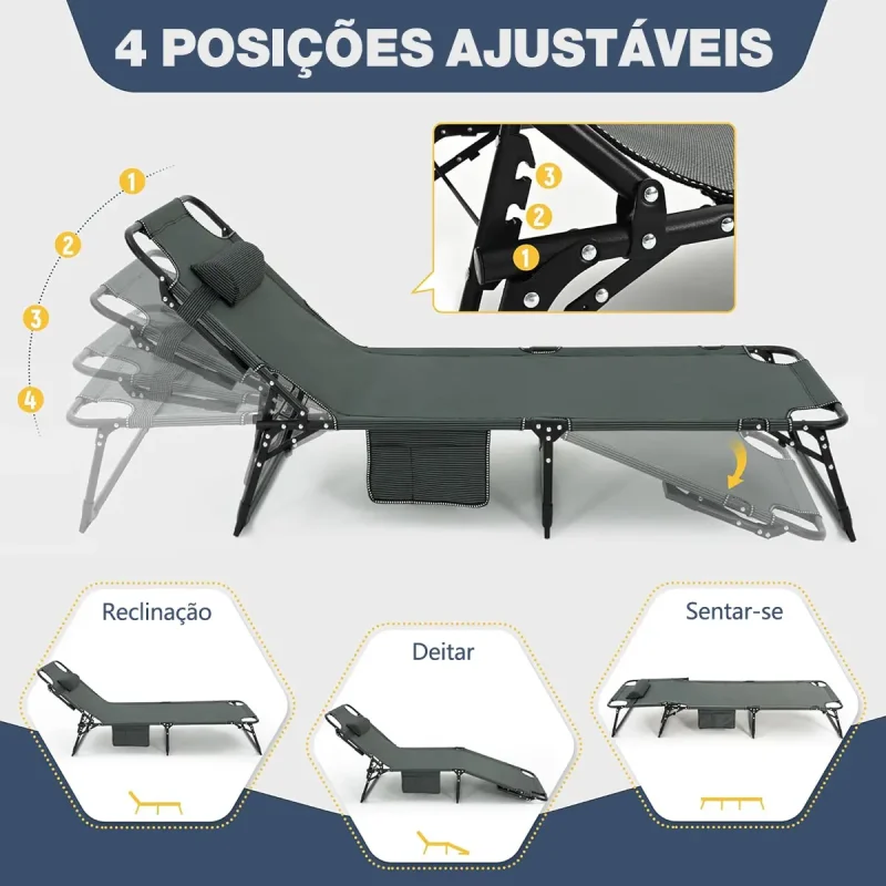 Cadeira Dobravel Joyfox Com Colchao 200kg 4 Posicoes