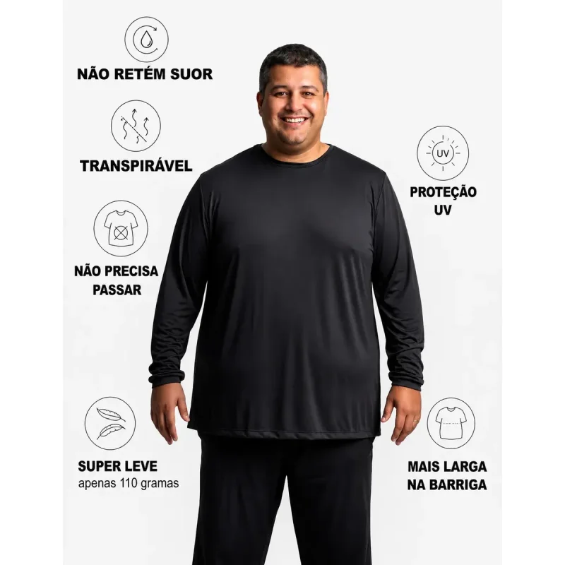 Camisa Plus Size Manga Longa Dry Fit Masculina Moov Sports