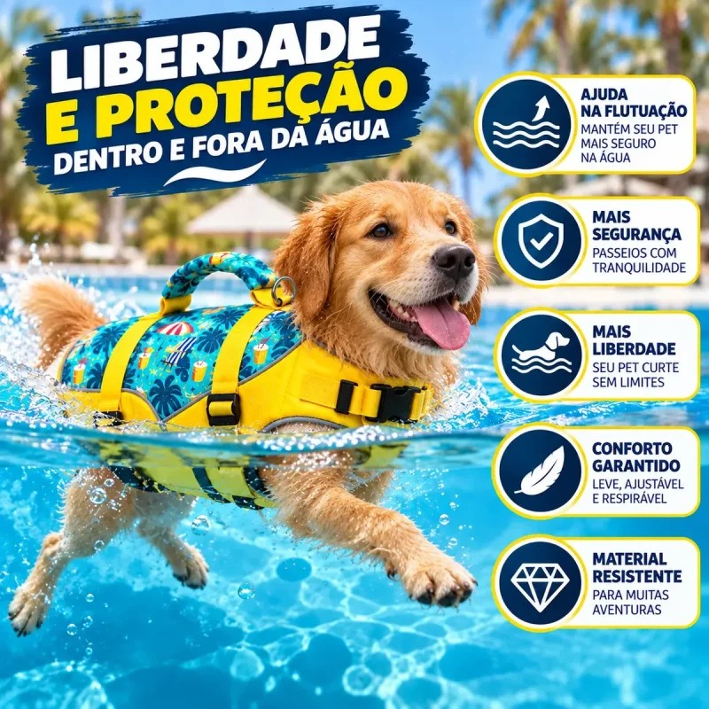 Colete Salva Vidas Cachorro G 20 A 40 Kg Amarelo
