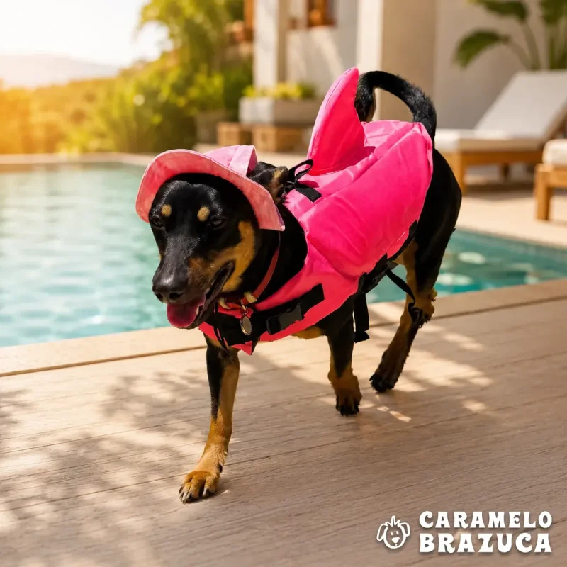 Colete Salva Vidas Pet Tubarao Rosa E Azul