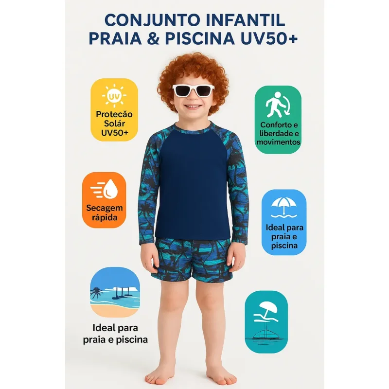 Conjunto Infantil Menino Termico Uv50 E Bermuda