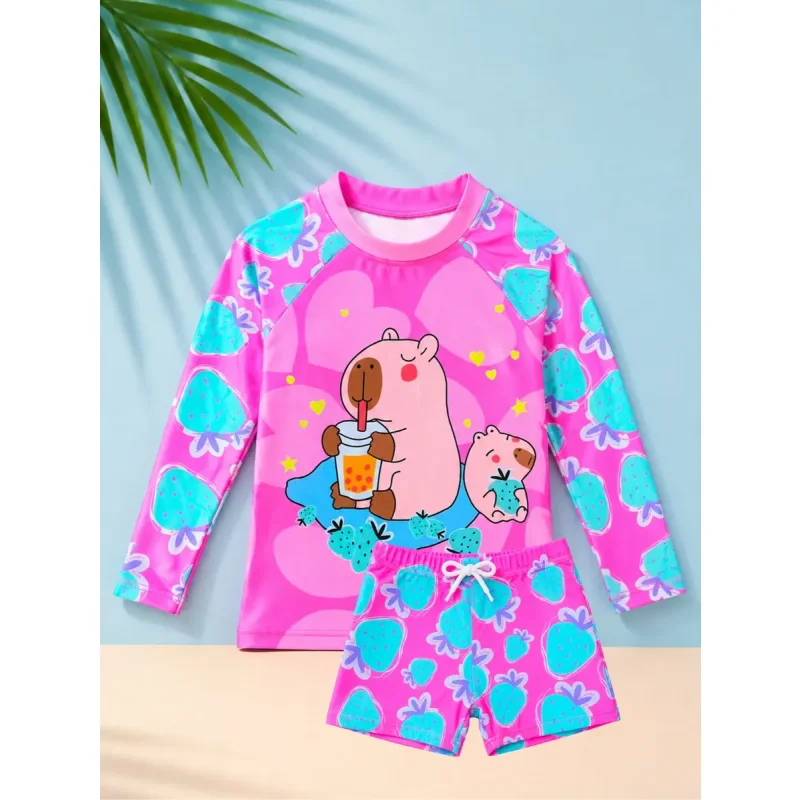 Conjunto Praia Infantil Menina Protecao Uv Manga Longa E Short