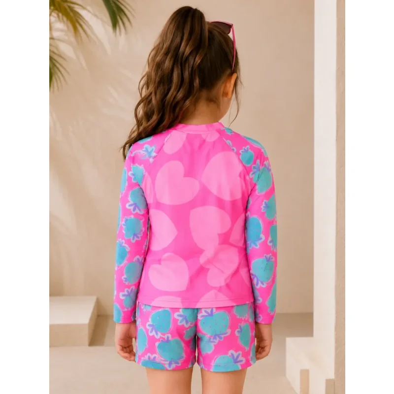 Conjunto Praia Infantil Menina Protecao Uv Manga Longa E Short