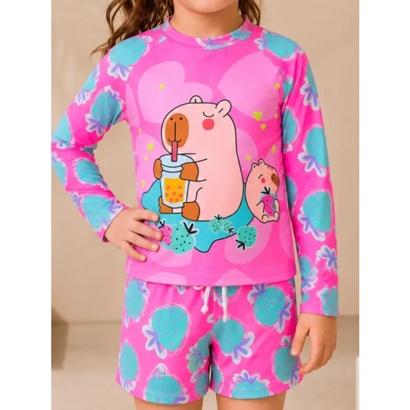 Conjunto Praia Infantil Menina Protecao Uv Manga Longa E Short