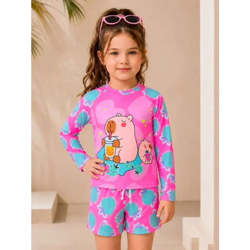Conjunto Praia Infantil Menina Proteção UV Manga Longa e Short