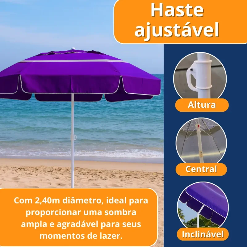 Guarda Sol Grande 240m Articulado Uv Para Praia E Piscina