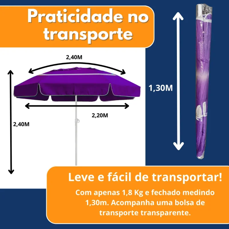 Guarda Sol Grande 240m Articulado Uv Para Praia E Piscina