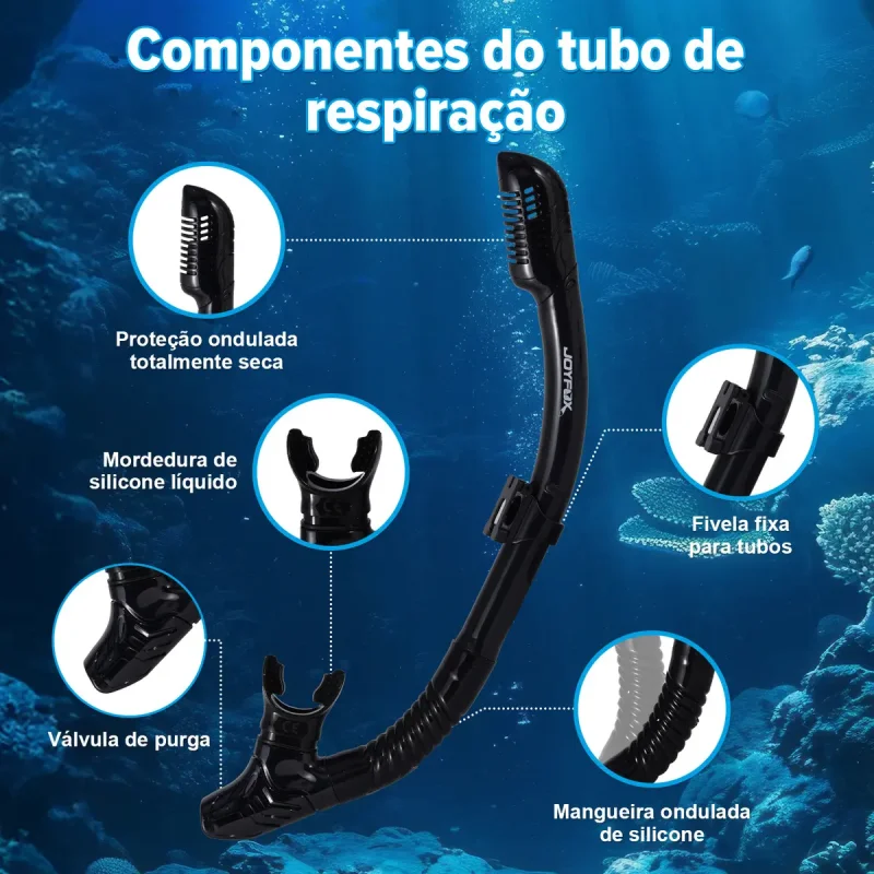 Kit Mergulho Joyfox Mascara Snorkel Nadadeira