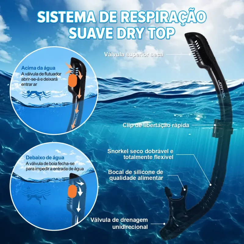 Kit Mergulho Joyfox Mascara Snorkel Nadadeira