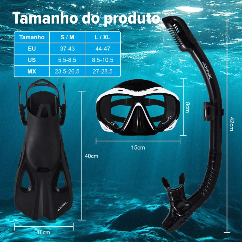Kit Mergulho Joyfox Mascara Snorkel Nadadeira