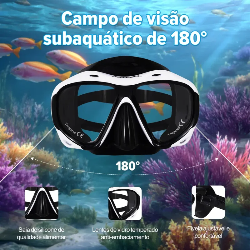 Kit Mergulho Joyfox Mascara Snorkel Nadadeira
