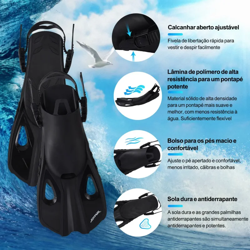 Kit Mergulho Joyfox Mascara Snorkel Nadadeira
