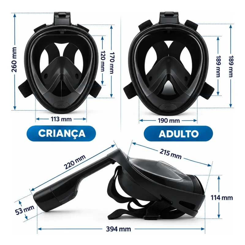 Mascara De Mergulho Snorkel 180 Com Suporte Gopro