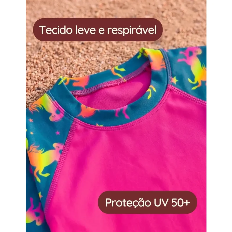 Roupa De Banho Conjunto Infantil Com Protecao Uv Menina Lk7